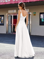 Robe de Soirée de A-ligne en Tulle à Col Carré Longueur au Sol Ivoire