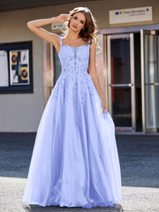 Robe de Soirée de A-ligne en Tulle à Col Carré Longueur au Sol Lavande