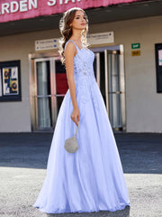 Robe de Soirée de A-ligne en Tulle à Col Carré Longueur au Sol Lavande