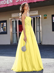 Robe de Soirée de A-ligne en Tulle à Col Carré Longueur au Sol Citron Grande Taille