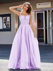 Robe de Soirée de A-ligne en Tulle à Col Carré Longueur au Sol Lilas Grande Taille