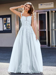 Robe de Soirée de A-ligne en Tulle à Col Carré Longueur au Sol Brume Grande Taille