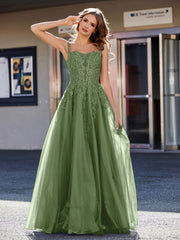 Robe de Soirée de A-ligne en Tulle à Col Carré Longueur au Sol Mousse Grande Taille
