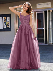Robe de Soirée de A-ligne en Tulle à Col Carré Longueur au Sol Mûre Grande Taille