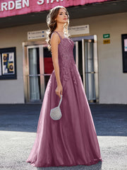 Robe de Soirée de A-ligne en Tulle à Col Carré Longueur au Sol Mûre Grande Taille