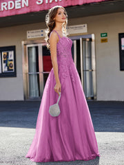 Robe de Soirée de A-ligne en Tulle à Col Carré Longueur au Sol Orchidée Grande Taille