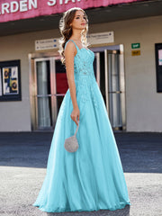 Robe de Soirée de A-ligne en Tulle à Col Carré Longueur au Sol Piscine Grande Taille