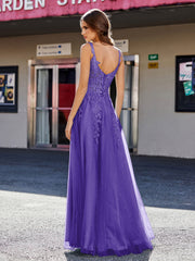 Robe de Soirée de A-ligne en Tulle à Col Carré Longueur au Sol Régence