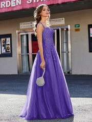 Robe de Soirée de A-ligne en Tulle à Col Carré Longueur au Sol Régence