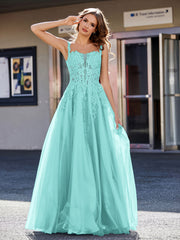 Robe de Soirée de A-ligne en Tulle à Col Carré Longueur au Sol Spa Grande Taille
