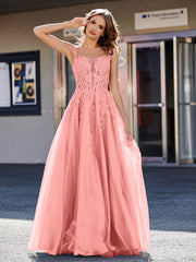 Robe de Soirée de A-ligne en Tulle à Col Carré Longueur au Sol Sunset Grande Taille