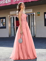 Robe de Soirée de A-ligne en Tulle à Col Carré Longueur au Sol Sunset Grande Taille