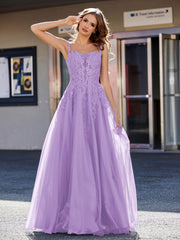 Robe de Soirée de A-ligne en Tulle à Col Carré Longueur au Sol Tahiti