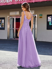 Robe de Soirée de A-ligne en Tulle à Col Carré Longueur au Sol Tahiti
