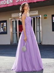 Robe de Soirée de A-ligne en Tulle à Col Carré Longueur au Sol Tahiti