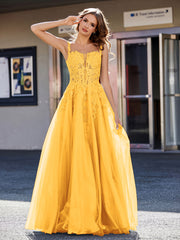Robe de Soirée de A-ligne en Tulle à Col Carré Longueur au Sol Mandarine