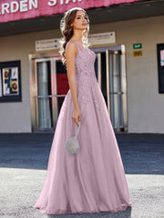 Robe de Soirée de A-ligne en Tulle à Col Carré Longueur au Sol Vintage Mauve Grande Taille