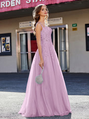 Robe de Soirée de A-ligne en Tulle à Col Carré Longueur au Sol Glycine