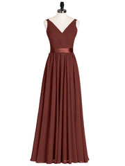 Col en V Mousseline Robe Demoiselle d'honneur avec Satin Ceinture Nœud terracotta Grande Taille