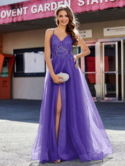 Robe de Soirée en Tulle à Bretelles Spaghetti et Col en V Régence Grande Taille