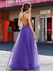 Robe de Soirée en Tulle à Bretelles Spaghetti et Col en V Régence Grande Taille