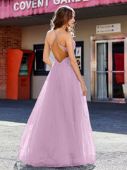 Robe de Soirée en Tulle à Bretelles Spaghetti et Col en V Glycine Grande Taille