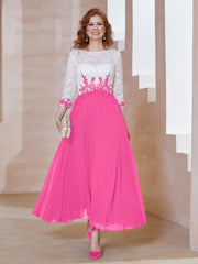 Robe en Mousseline avec Longueur de Mollet à Col Appliqué Azalée Grande Taille