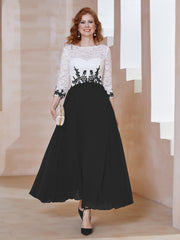 Robe en Mousseline avec Longueur de Mollet à Col Appliqué Noir Grande Taille