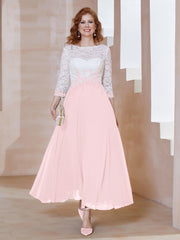 Robe en Mousseline avec Longueur de Mollet à Col Appliqué Rose Pâle Grande Taille