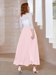 Robe en Mousseline avec Longueur de Mollet à Col Appliqué Rose Pâle