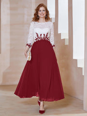 Robe en Mousseline avec Longueur de Mollet à Col Appliqué Bordeaux Grande Taille
