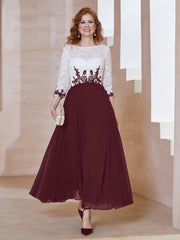 Robe en Mousseline avec Longueur de Mollet à Col Appliqué Cabernet Grande Taille