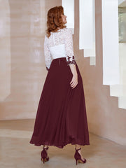Robe en Mousseline avec Longueur de Mollet à Col Appliqué Cabernet