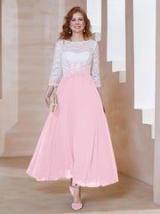 Robe en Mousseline avec Longueur de Mollet à Col Appliqué Rose Bonbon Grande Taille