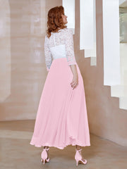 Robe en Mousseline avec Longueur de Mollet à Col Appliqué Rose Bonbon Grande Taille