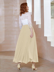 Robe en Mousseline avec Longueur de Mollet à Col Appliqué Champagne Grande Taille