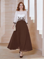 Robe en Mousseline avec Longueur de Mollet à Col Appliqué Chocolat
