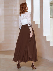 Robe en Mousseline avec Longueur de Mollet à Col Appliqué Chocolat