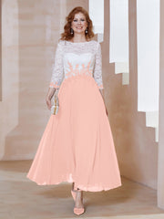 Robe en Mousseline avec Longueur de Mollet à Col Appliqué Corail