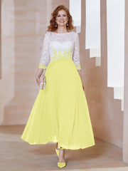 Robe en Mousseline avec Longueur de Mollet à Col Appliqué Jonquille Grande Taille