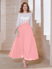 Robe en Mousseline avec Longueur de Mollet à Col Appliqué Flamant