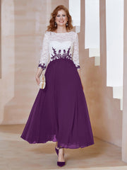 Robe en Mousseline avec Longueur de Mollet à Col Appliqué Raisin Grande Taille