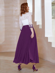 Robe en Mousseline avec Longueur de Mollet à Col Appliqué Raisin
