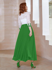 Robe en Mousseline avec Longueur de Mollet à Col Appliqué Vert