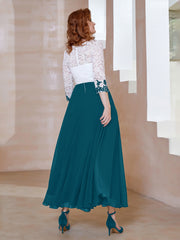 Robe en Mousseline avec Longueur de Mollet à Col Appliqué Bleu Encre Grande Taille
