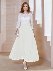 Robe en Mousseline avec Longueur de Mollet à Col Appliqué Ivoire Grande Taille