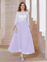 Robe en Mousseline avec Longueur de Mollet à Col Appliqué Lilas