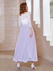 Robe en Mousseline avec Longueur de Mollet à Col Appliqué Lilas Grande Taille