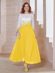 Robe en Mousseline avec Longueur de Mollet à Col Appliqué Souci Grande Taille