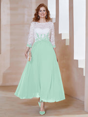 Robe en Mousseline avec Longueur de Mollet à Col Appliqué Vert Menthe